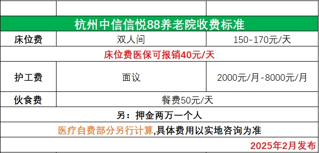 杭州中信信悅88養老院收費標準